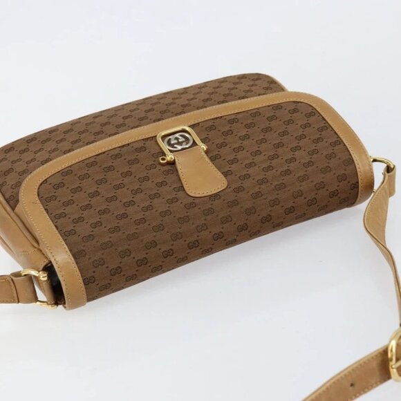 GUCCI Micro GG Canvas Shoulder Bag PVC Beige Gold - Picture 6 of 14
